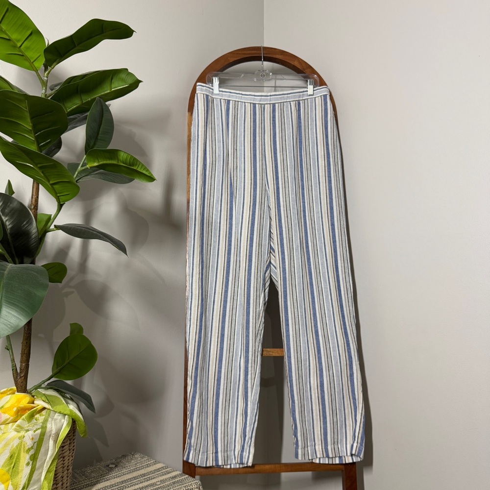 Woman Within 16W PETITE Linen Blend Striped Wide Leg Pants Coastal Beachy - Picture 4 of 11